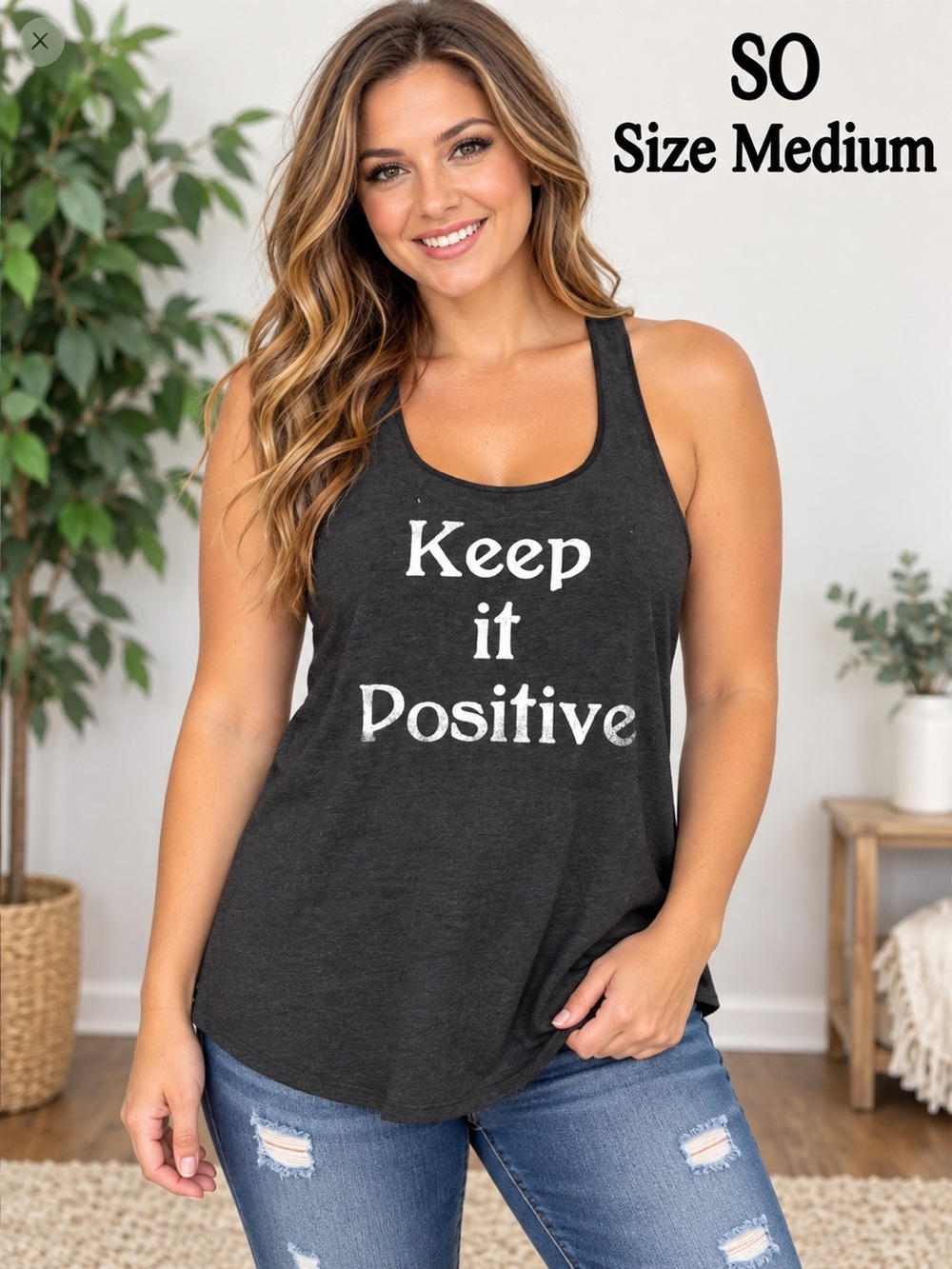 Women's SO Keep It Positive Tank Top Gray/White Size M